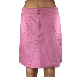 NEW Cache Vintage 100% Leather Women's Pink High Rise Zip Mini A-line Skirt Sz 4